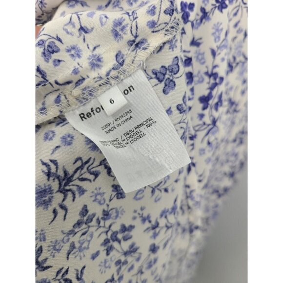 New Reformation Bianka Midi Dress Womens 6 Johanna Blue Floral Pullover - Picture 8 of 9
